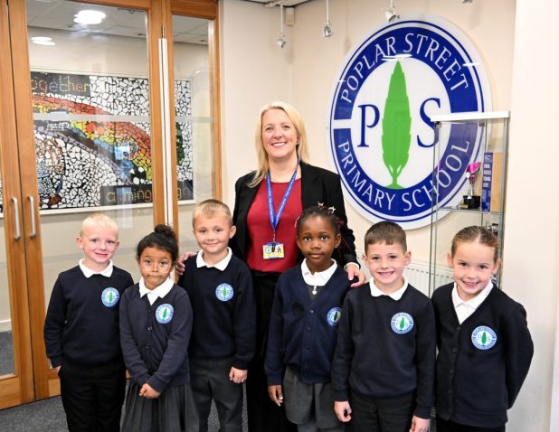 Poplar Street Primary Headteacher Helen Fletcher with pupils.